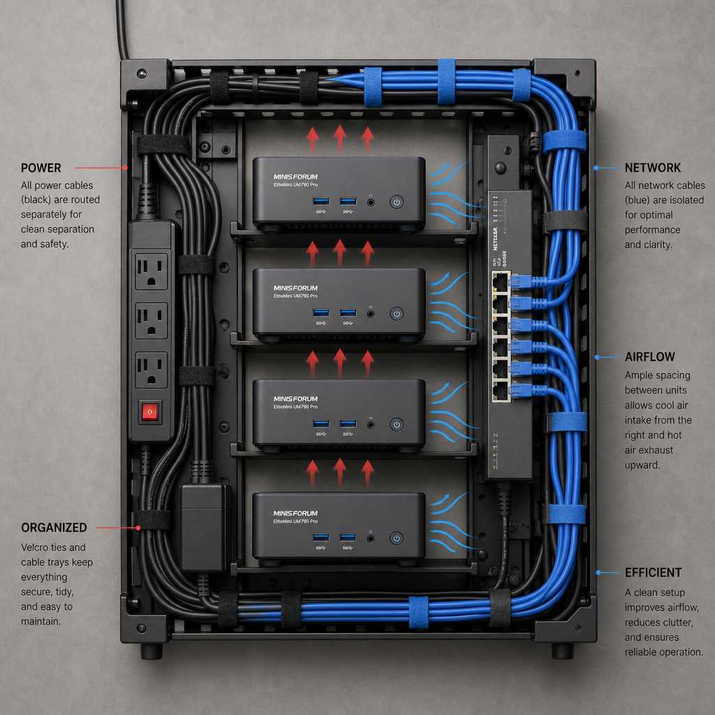 Rack Cable Management Blueprint for Mini PC Homelabs